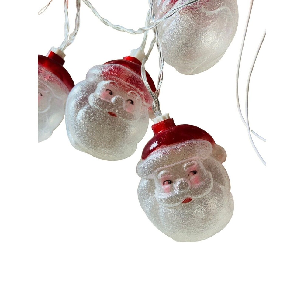 Santa Claus LED  String Lights Santa Head White Wire 10 Santa 7.5' Christmas